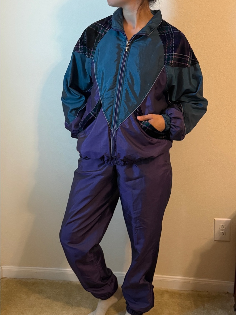 80’s style OutBrook Purple & Teal Vintage 2-Piece Tracksuit Windbreaker Set